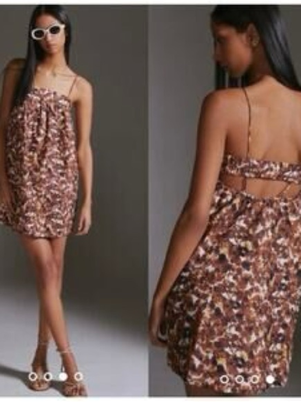 Anthropologie Brown Mosaic-Print Spaghetti Strap Summer Beach Mini Dress